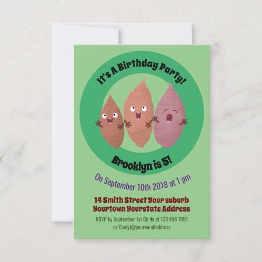 Niedlich gesang Süßkartoffeln Cartoon Gemüse Einladung (Vorderseite)