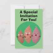 Niedlich gesang Süßkartoffeln Cartoon Gemüse Einladung (Rückseite)