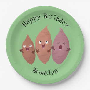 Niedlich gesang Süßkartoffeln Cartoon Gemüse Pappteller