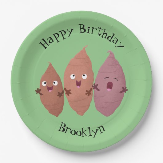 Niedlich gesang Süßkartoffeln Cartoon Gemüse Pappteller (Vorderseite)