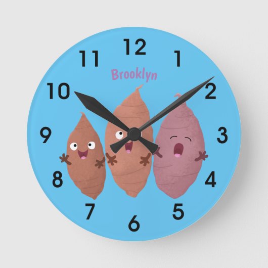 Niedlich gesang Süßkartoffeln Cartoon Gemüse Runde Wanduhr (Vorderseite)