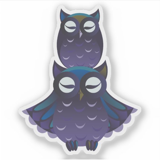 Niedlich gestapelte Lila und blaue Eulen Aufkleber (Vorderseite)