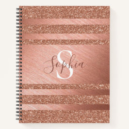 Niedlich gestreifte Rose Gold Glitzer Metal Mit Mo Notizblock