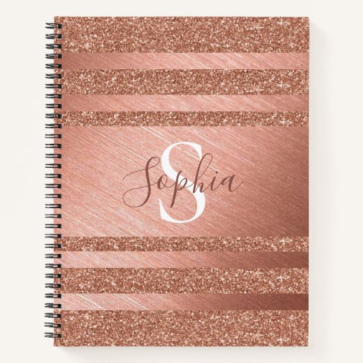 Niedlich gestreifte Rose Gold Glitzer Metal Mit Mo Notizblock (Vorderseite)