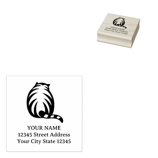 Niedlich gestreiftes Katzenlogo aus Holz Rücksende Gummistempel (Stempel)