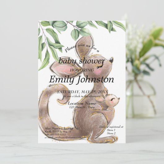 Niedlich gestrichene Kangaroo Gender Neutral Baby  Einladung (Stehend Vorderseite)