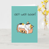 Niedlich Get Well bald Calico kitty Karte (Gelbe Blume)