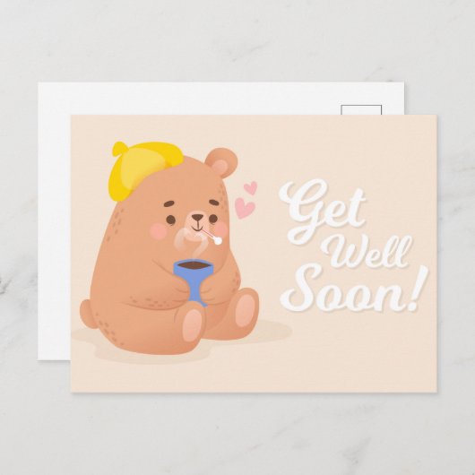 Niedlich Get Well bald Postcard Postkarte (Vorne/Hinten)