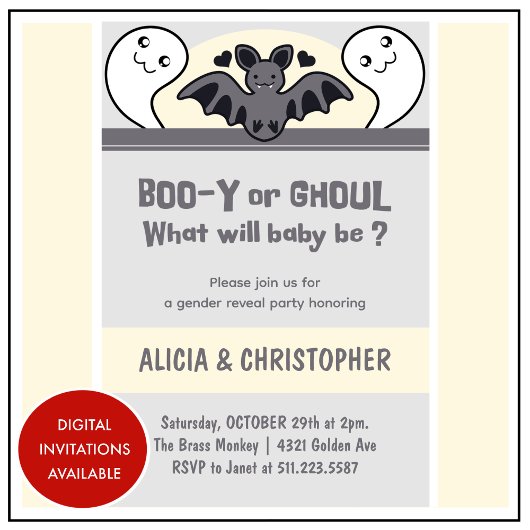 Niedlich Ghost Bat Halloween Genderenthüllung Einladung
