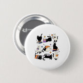 Niedlich Ghost Black Cat Reading Bücher Spooky Hal Button (Vorne & Hinten)