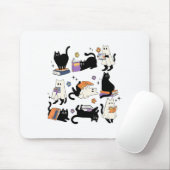 Niedlich Ghost Black Cat Reading Bücher Spooky Hal Mousepad (Mit Mouse)