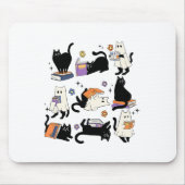 Niedlich Ghost Black Cat Reading Bücher Spooky Hal Mousepad (Vorne)