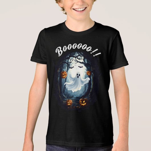 Niedlich Ghost Boo Fun Halloween Kostümjunge Tri-Blend Shirt (Vorderseite)