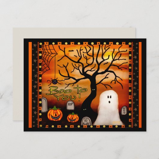 Niedlich Ghost Boo Spider Kids Halloween Postkarte (Vorne/Hinten)