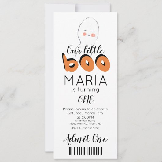 Niedlich Ghost Boo Ticket Style Party Einladung (Vorderseite)