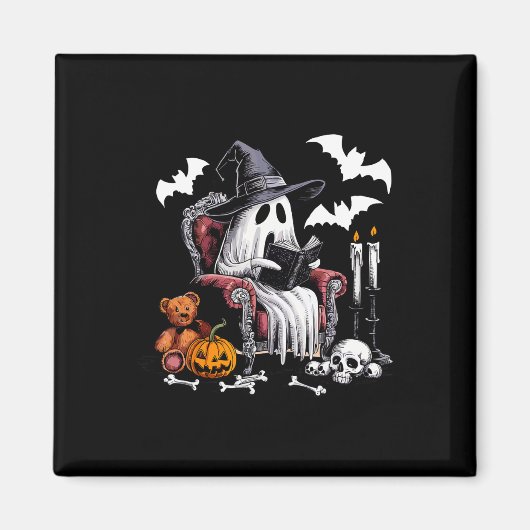 Niedlich Ghost Books Halloween Lehrer Ghost Readin Magnet (Vorne)