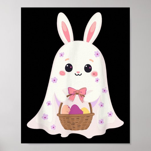 Niedlich Ghost Bunny Egg Basket Rabbit Osterrabe Poster (Vorne)