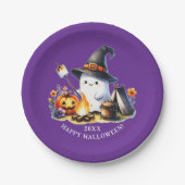 Niedlich Ghost Camping Happy Halloween Lila Pappteller (Vorderseite)