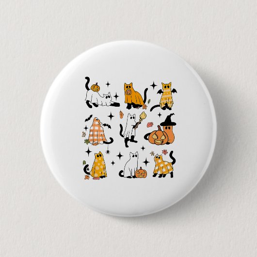 Niedlich Ghost Cat Funny Halloween Outfit Kostüme Button (Vorderseite)