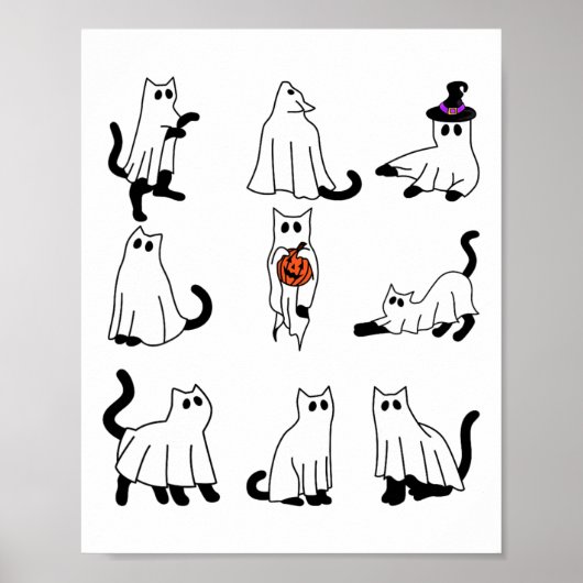 Niedlich Ghost Cat Funny Halloween Outfit Kostüme Poster (Vorne)