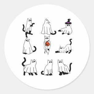 Niedlich Ghost Cat Funny Halloween Outfit Kostüme Runder Aufkleber