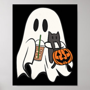 Niedlich Ghost Cat Iced Kaffee Spooky Jahreszeit H Poster