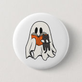 Niedlich Ghost Cat Lesen Buch Spooky Jahreszeit Ha Button (Vorderseite)