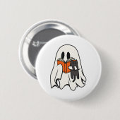 Niedlich Ghost Cat Lesen Buch Spooky Jahreszeit Ha Button (Vorne & Hinten)