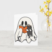 Niedlich Ghost Cat Lesen Buch Spooky Jahreszeit Ha Karte (Gelbe Blume)