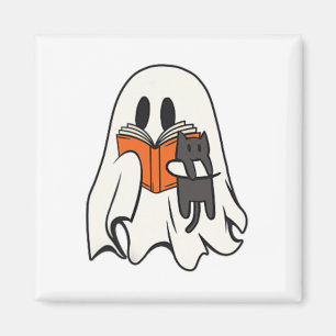 Niedlich Ghost Cat Lesen Buch Spooky Jahreszeit Ha Magnet