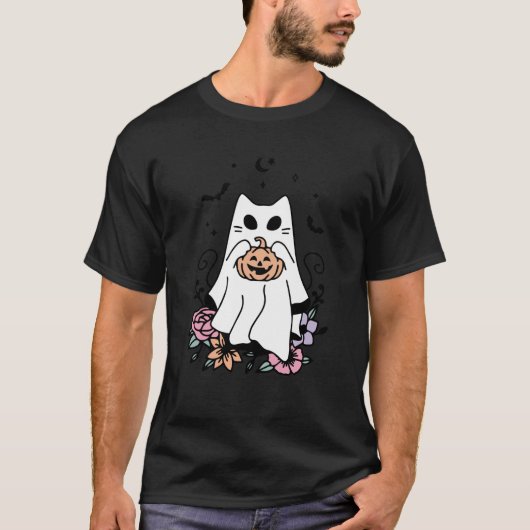 Niedlich Ghost Cat Pumpkin Halloween Kostüme Männe T-Shirt (Vorderseite)
