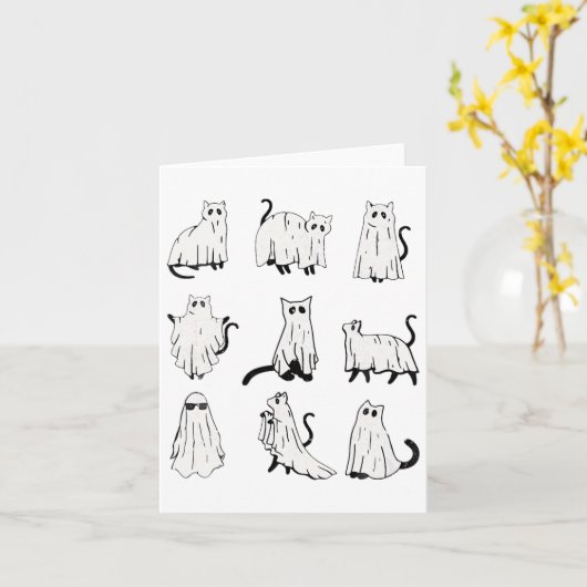 Niedlich Ghost Cat Weihnachtsstimmung Kostüme Karte (Gelbe Blume)