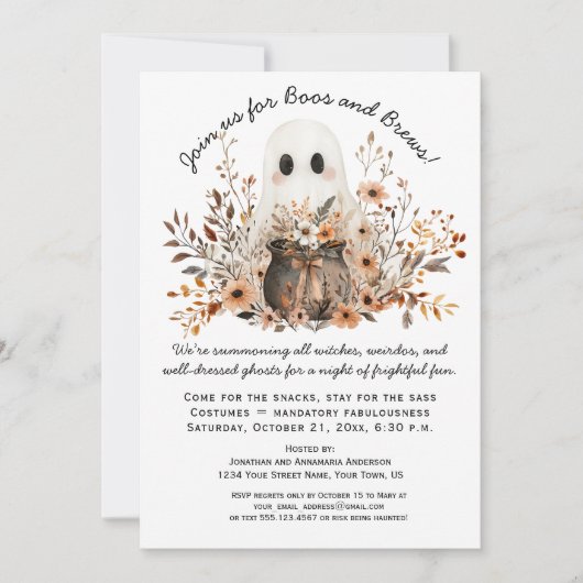 Niedlich Ghost Cauldron Herbst Blume Halloween-Par Einladung (Vorderseite)