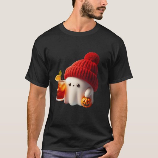 Niedlich Ghost Coffee Beanie Cuff Pumpkin Hallowee T-Shirt (Vorderseite)