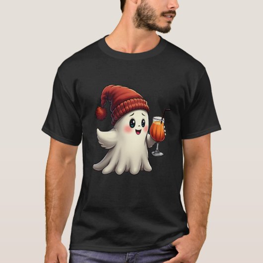 Niedlich Ghost Coffee Beanie Cuff Pumpkin Hallowee T-Shirt (Vorderseite)