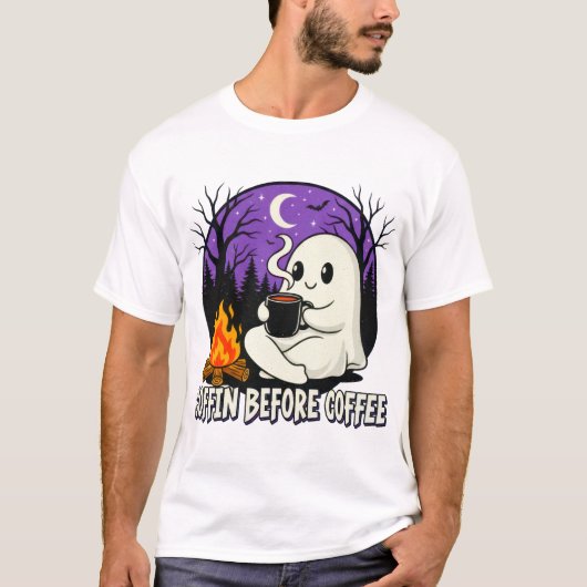 Niedlich Ghost Coffee Lover Camping Design T-Shirt (Vorderseite)