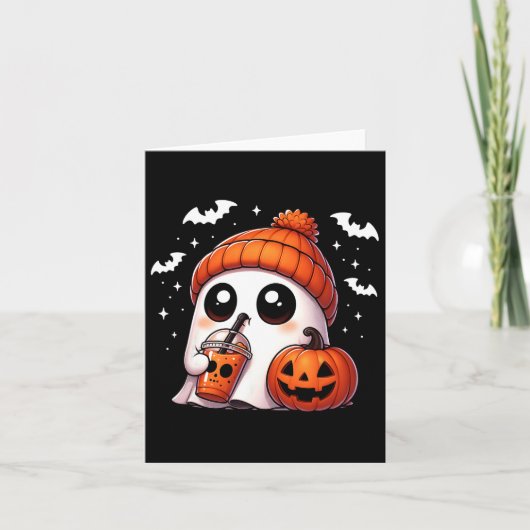 Niedlich Ghost Coffee Lover Halloween Ghost Pumpki Karte (Vorderseite)