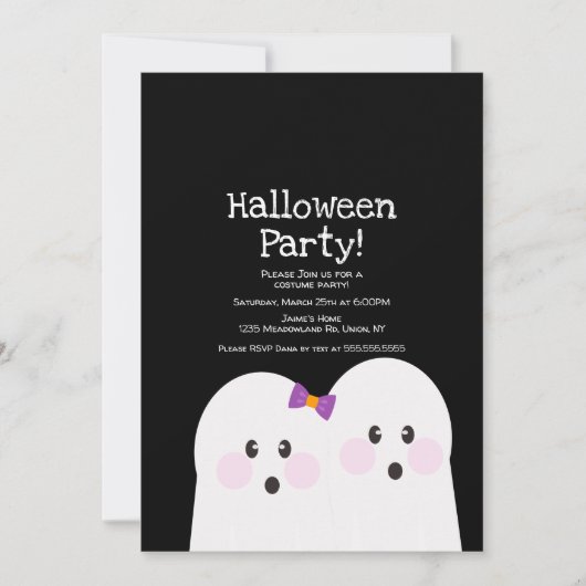 Niedlich Ghost Couple Halloween-Party Lila Einladung (Vorderseite)