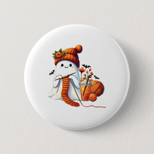 Niedlich Ghost Crochet Knitting Liebhaber Hallowee Button (Vorderseite)