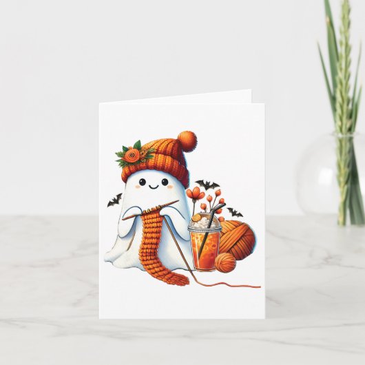 Niedlich Ghost Crochet Knitting Liebhaber Hallowee Karte (Vorderseite)