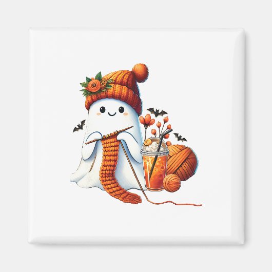 Niedlich Ghost Crochet Knitting Liebhaber Hallowee Magnet (Vorne)