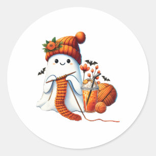 Niedlich Ghost Crochet Knitting Liebhaber Hallowee Runder Aufkleber