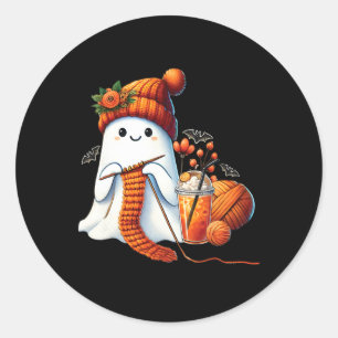 Niedlich Ghost Crochet Knitting Liebhaber Hallowee Runder Aufkleber