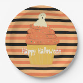 Niedlich Ghost Cupcake Halloween Orange Black Stri Pappteller (Vorderseite)