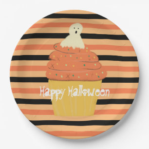 Niedlich Ghost Cupcake Halloween Orange Black Stri Pappteller