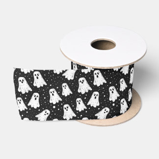 Niedlich Ghost Doodle Illustration Schwarz-Weiß Satinband
