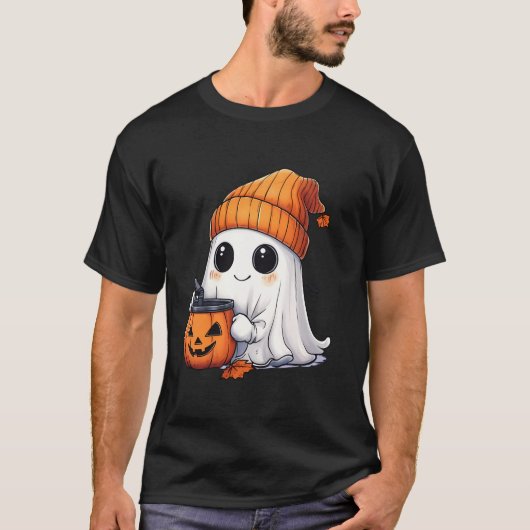 Niedlich Ghost Drink Kaffee Bougie Pumpkin Gewürz T-Shirt (Vorderseite)