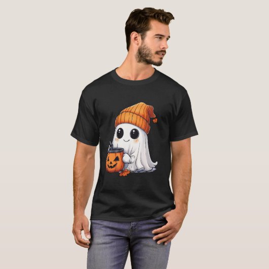 Niedlich Ghost Drink Kaffee Bougie Pumpkin Gewürz  T-Shirt (Vorne ganz)
