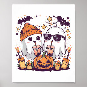 Niedlich Ghost Drink Kaffee Funny Halloween Kostüm Poster