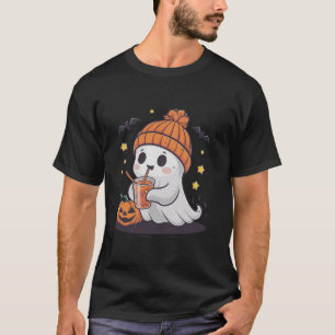 Niedlich Ghost Drink Kaffee Funny Pumpkin Kostüm T T-Shirt